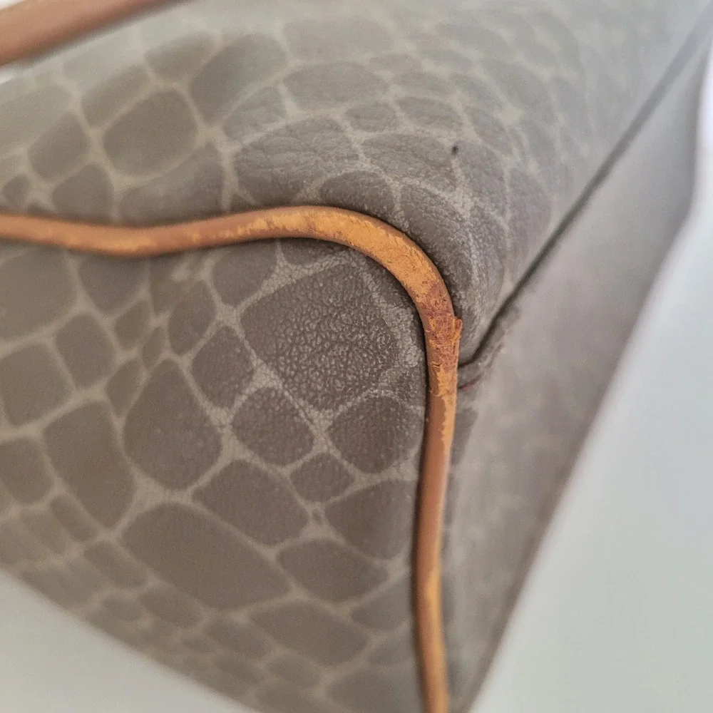 Nina Ricci Vintage‎ Brown Textured Satchel Bag Top Handle Logo Print Handbag